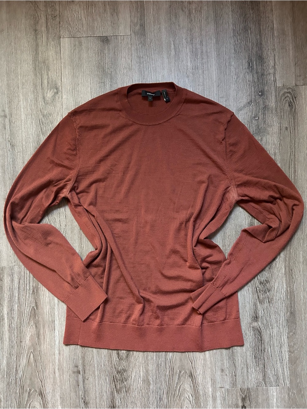 Theory Preppy Men's Brown Wool Long Sleeve Crew Neck Sweater Size Large